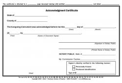 Acknowledgment Notarial Certificate Pad, Tennessee